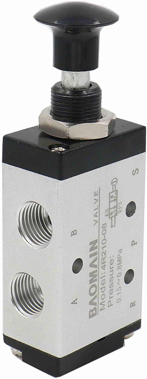 4R210-08 Hand Lever Air Valve With Mufflers, aluminum body, 5 way 2 position, manual pneumatic control, one quarter inch port