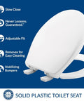 Soft Close Toilet Seat With Easy Clean Hinges Adjustable Front To Back Fit Round White Plastic Seat Quiet No Wiggle Durable