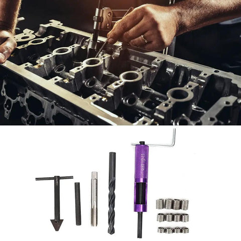 Half Inch 13 UNC Thread Repair Kit With 12 Threaded Inserts and tools for repairing engine in soft metals, DIY home mechanics tool