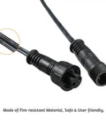 Heavy Duty Waterproof Extension Cord 3.3 Feet IP67 ends showing watertight plugs for outdoor use with thick PVC jacket.