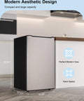 Slick 3.2 Cu Ft Upright Mini Freezer In Silver With No Fuss Design And Rapid Cool Down For Apartments Rv Trailers And Home Bars, compact design with modern aesthetic.