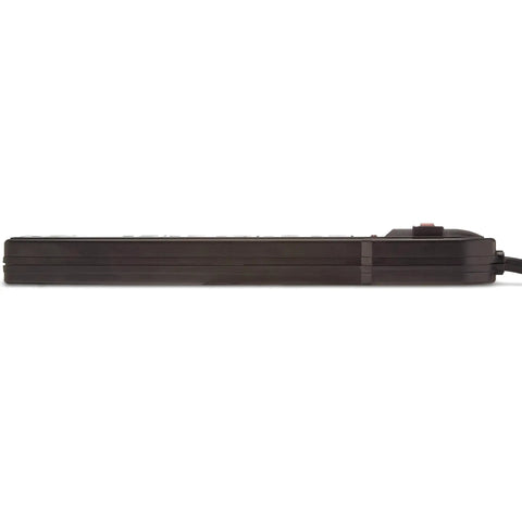Side view of Six-Outlet Surge Protector Power Strip With 200J Protection And Circuit Breaker, 2ft Extension Cord, Black, 2-Pack
