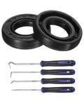 Oil Seal 16x30x7mm TC Nitrile Rubber Double Lip Seal With Hook Kit And Spring For Mechanical Auto Bearing Shaft 2 Pack Black; seal and tools