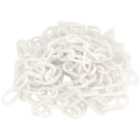 Lightweight White Plastic Safety Chain Links For Crowd Control, 164 Feet durable barrier rope coiled in a pile, perfect for events.