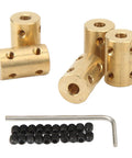 Premium Five Piece RC Brass Shaft Coupling Kit For 5Mm To 5Mm Universal Motor Connectors showing brass couplers and grub screws.