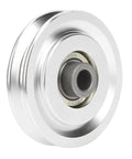Durable Aluminum Alloy Fitness Pulley For Strength Training In Gyms And Home Gyms With Smooth Movement And Easy Cable Glide Beefy 70mm Wide Wheel And 10.5mm Inner Diameter Built For Heavy Duty Use, silver pulley close-up