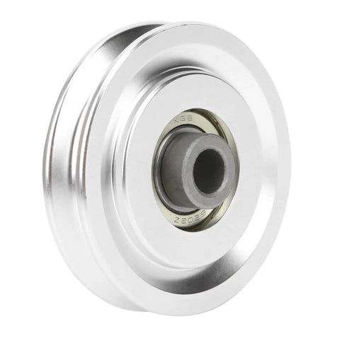 Durable Aluminum Alloy Fitness Pulley For Strength Training In Gyms And Home Gyms With Smooth Movement And Easy Cable Glide Beefy 70mm Wide Wheel And 10.5mm Inner Diameter Built For Heavy Duty Use, silver pulley close-up