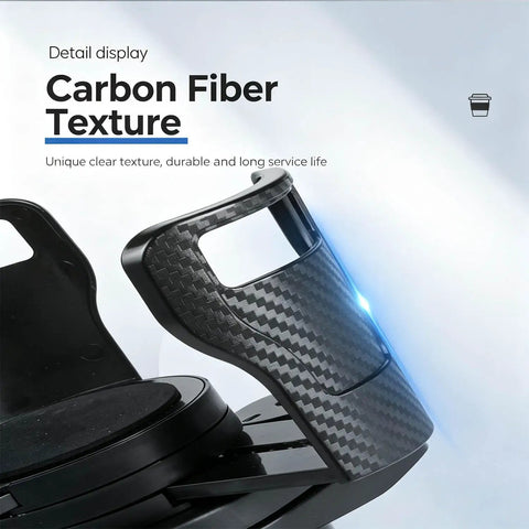 Close-up of Universal Adjustable Car Cup Holder Expander Insert base displaying carbon fiber texture detail, designed for large mugs.
