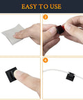 Steps showing use of 50 Pack Peel And Stick Self Adhesive Cable Clips And Wire Organizers For TV PC Laptop Ethernet Cables on surfaces