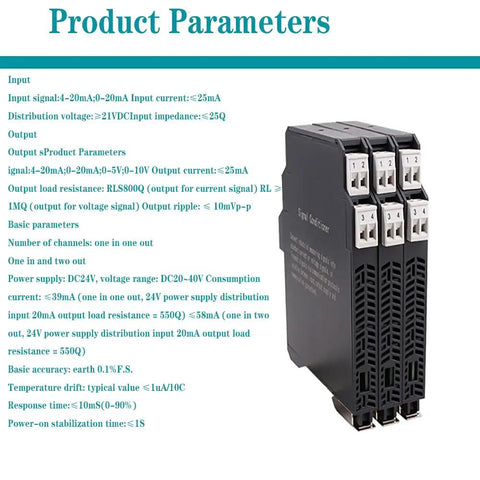 Analog Signal Isolator Transmitter With Dual Output For Industrial Use, DC Galvanic Isolation, Analog Signal Splitter And Current Voltage Transmitter, DIN Rail Mount, 4-20mA, 2 In 2 Out, High Reliability, black module