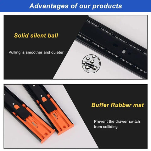 Heavy Duty Full Extension Drawer Sliders With Ball Bearing Runners Push To Open Quiet Glide Rails with solid silent ball and buffer mat