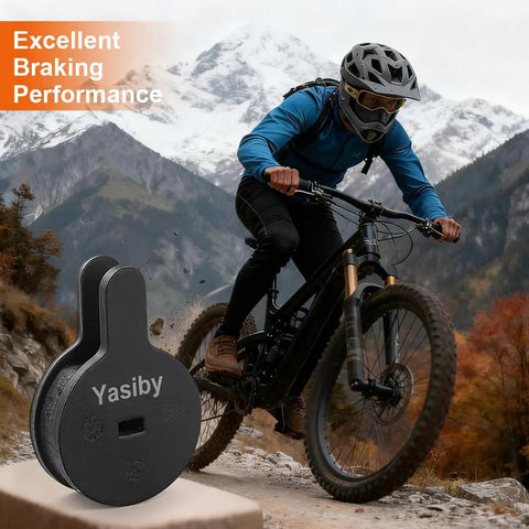 High Performance Disc Brake Pads Kit For Bikes And Electric Scooters 4 Pairs With Installation Tools shown with mountain biker