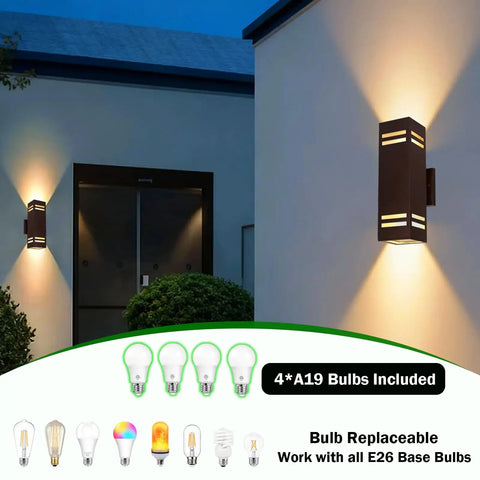 Dusk To Dawn Outdoor Wall Light 2 Pack Brown Up Down Sconce Dope Aluminum Porch Lighting For House Front Door IP65 Modern Exterior Fixture 13 Inch Wall Mount