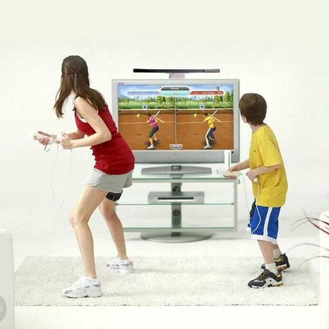 People playing Nintendo Wii game using Replacement Wired Infrared Sensor Bar For Nintendo Wii And Wii U Console With Stand