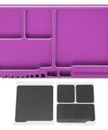 Purple magnetic aluminum screw tray for RC repairs and maintenance holds screws nuts and washers, with additional magnetic pads.