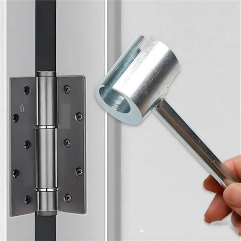 Dual Head Door Hinge Adjustment Tool With 14mm And 19mm Openings For Flag Hinges, Heavy Duty Steel Wrench demonstrating use on hinge