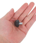 Hand holding a single Heavy Duty M8 Adjustable Furniture Leveling Foot with Screw-In Leg, plastic and metal construction