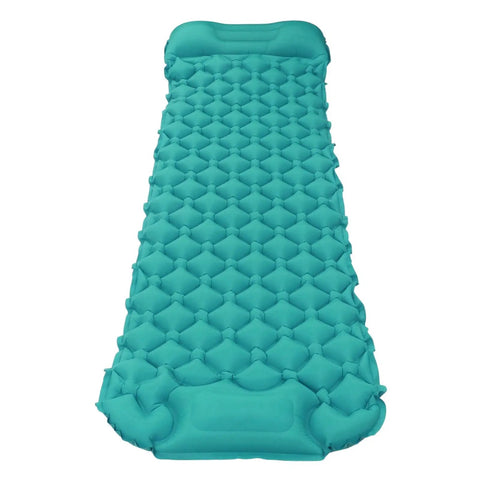 Peacock Blue Inflatable Sleeping Pad For Camping And Backpacking With Built In Pump Built In Foot Pump Quick Inflation Waterproof Durable