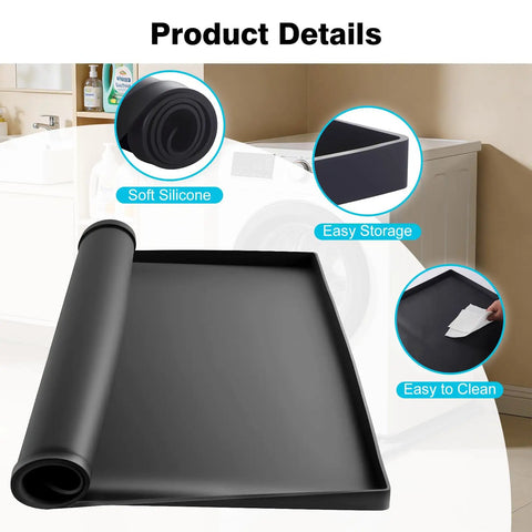 27x29 Inch Silicone Washing Machine Drain Pan With Raised Edge Anti Slip Drip Tray Foldable Floor Protector Mat Black
