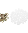 Pile of screws and plastic wedges from Heavy Duty Furniture Shelf Brackets Set 50 Pieces With Screws 45 Degree L Brackets