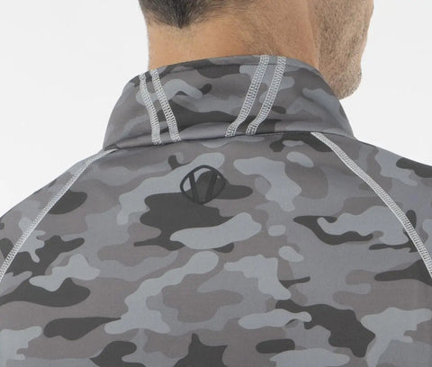 Back view of Allendale Men's Half Zip Performance Pullover With Thermal Protection Magnesium Camo Charcoal design.