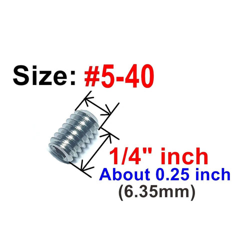 25 Piece 5-40 X 1/4 Inch 304 Stainless Steel Hex Socket Set Screws Grub Screws With 1/16 Inch Allen Wrench For Tough Jobs In Home Shop DIY Projects And Mechanical Assemblies, showing size details