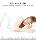 Close-up of a woman peacefully sleeping, showcasing the mute gear design feature for low noise operation.