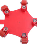 Top view of Heavy Duty Machine Skates Built Like A Tank With Three Swivel PU Rollers For Rock Solid 360 Maneuvers Warehouse Moves That Flow Like Butter Seamless Transportation Up To 4409 Pounds Capacity Red.