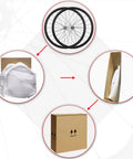 Packaging process of Road Ready Carbon Clincher Disc Wheelset For 700c Road Bikes Tubeless Compatible 32mm Rim Depth 24H Front And 24H Rear Spokes Quick Release Lightweight Aero Performance For Faster Climbs And Smoother Descents