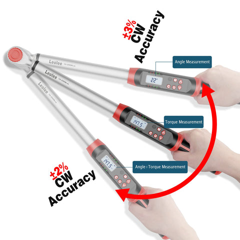 Pro Grade Half Inch Digital Torque Wrench with angle, preset memory, data storage, buzzer, LED alerts, peak and angle modes