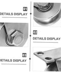 Close-up of Stainless Steel Sliding Door Rollers Set For Heavy Duty U Groove Tracks With Double Bearings and smooth edges.
