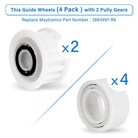 Must Have Pool Cleaner Replacement Kit With Climbing Ring Timing Track And Guide Wheels Pulley Gears For Dolphin Nautilus CC Plus M200 M400 M500 And DX Series Robotic Cleaners, showing 4 guide wheels and 2 pulley gears