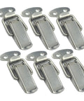 8 Piece Stainless Steel Toggle Hasp Latch Lock Set for Cabinets Boxes Bags and Wooden Chests shown in arrangement