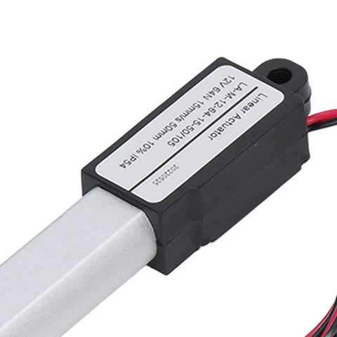 Top Shelf Heavy Duty L Shaped Electric Actuator With 50mm Stroke and Built In Limit Switch, showing motor end with wiring.
