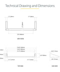 Technical drawing and dimensions of Rock Solid 1U Vertical Wall Mount Patch Panel Rack Bracket Heavy Duty Steel.