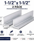 Two Pack 1.5 Inch By 1.5 Inch Aluminum Angle 6063 T5 Built Tough Precision Extruded Architectural Trim For Corner Guards Edge Protection And Sign Frames DIY Fabrication 48 Inch Long Three Sixteenth Inch Thick Made In USA