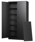 Metal Storage Cabinets With Locking Doors, Tall Locker Organizer, Heavy Duty Steel Garage Cabinets With Five Adjustable Shelves, Black