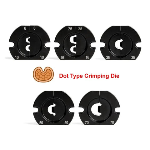 Four dot type crimping dies for Heavy Duty Pneumatic Terminal Crimping Tool With No Sweat Air Pressure Adjustment.