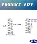 Stainless steel compression springs, 1/2 in dia x 1-1/2 in long, 16 pcs (front and side views)