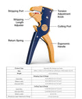 Diagram of 2 In 1 Quick Strip Wire Stripper And Cutter For 14 To 24 AWG with ergonomic handle and adjustable stripping length.
