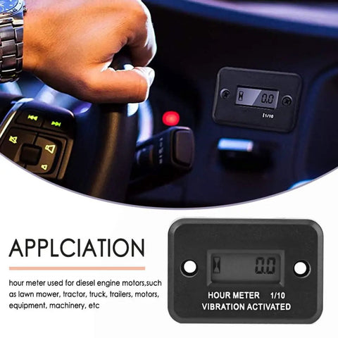Peel And Stick Vibration Hour Meter Wireless Digital Waterproof Engine And Motor Gauge For Lawn Mower And Outdoor Equipment DJ 103 Easy Install No Wiring Required Durable And Accurate Timed Readout, black hour meter on dashboard