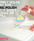 Hinge Untippable Nail Polish Bottle Holder With Anti Spill Stand Tilted Grip And Smartgrip Airlock Suction in use