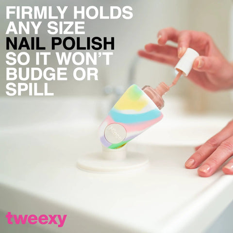 Hinge Untippable Nail Polish Bottle Holder With Anti Spill Stand Tilted Grip And Smartgrip Airlock Suction in use