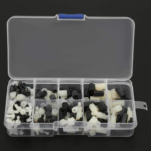 300 Pieces Nylon M3 Hex Standoff Kit With Nuts And Cross Screws White And Black Spacers For Electronics Enclosures DIY Projects Built To Last Pro Grade, assorted nylon standoffs in organizer