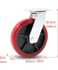 Heavy Duty Swivel Casters With Premium Polyurethane Treads Built Tough For Heavy Loads Rolls Quietly Across Shop Floors - red caster wheel with galvanized steel bracket.