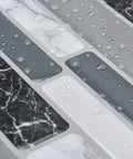 Peel And Stick Kitchen Backsplash Tiles 12x12 Self Adhesive Marble Gray with water droplets showing moisture resistance