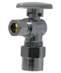 Front view of a Ten Pack of Three Eighths Inch OD To Half Inch CPVC Angle Stop Valves, Brass, One Fourth Turn, compact design, corrosion resistant.