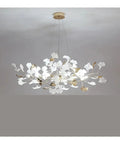 Nordic Romantic Ginkgo Leaf Pendant Lamp for Dining Room Vintage Chandelier with white leaves and gold accents, ideal for living room.