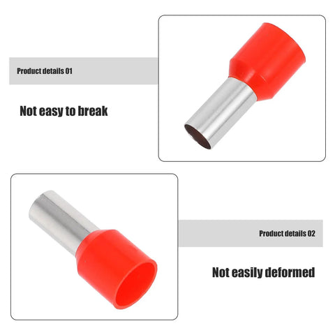 Huge 100 Pack Wire End Terminal Kit With Non Insulated Ferrule Connectors Made From Stainless Steel Plus Plastic To Stop Short Circuits And Boost Electrical Wiring Reliability For DIY Projects And Car Repairs, red ferrule connector