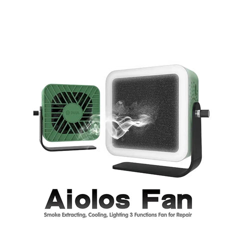 Portable Solder Fume Extractor Fan with carbon filter, mini desk tool for mobile phone repair, featuring smoke and light.